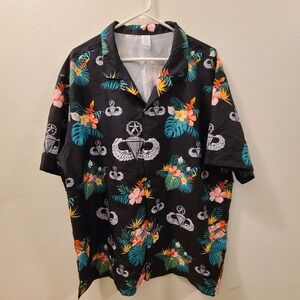 Master‎ Parachutist Badge Hawaiian Shirt Button Up Mens Extra Large XL Loose Fit